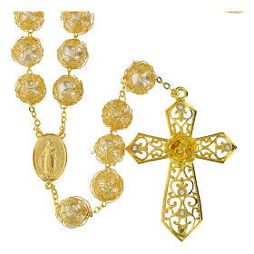 Rosario capoletto Madonna Miracolosa effetto perle ghirigori filo dorato grani 18mm