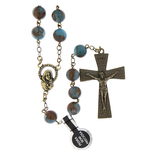 Bronze-coloured rosary with 0.31 in light blue lake agate beads 1