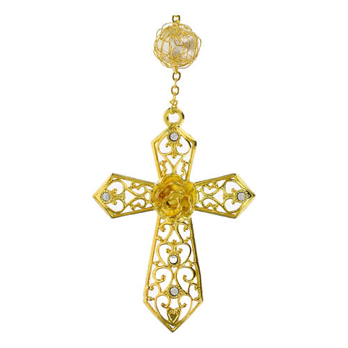 Zehner-Rosenkranz Wundertätige Madonna mit Perleneffekt goldener Draht und Perlen 18mm 3