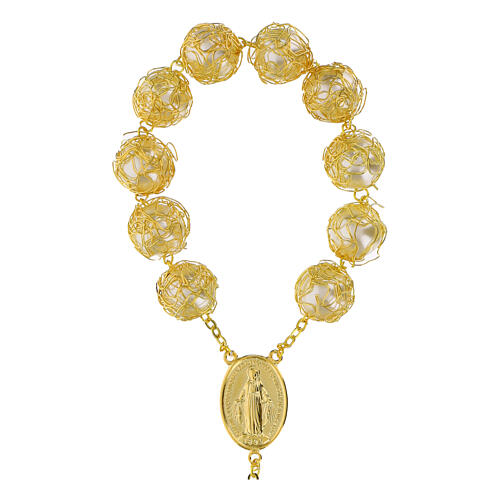 Miraculous Mary Decade Rosary with Golden Wire Effect Pearls 18mm Beads 2