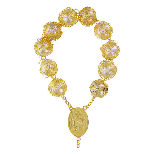 Miraculous Mary Decade Rosary with Golden Wire Effect Pearls 18mm Beads 5