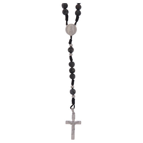 Rosario Madonna di Fatima corda nera labradorite 6mm 1