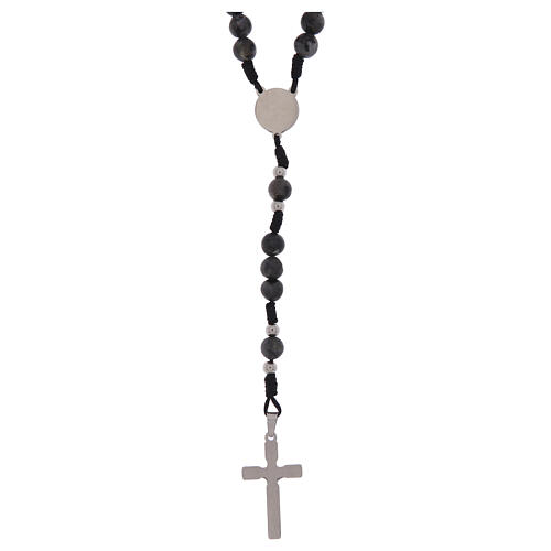 Rosario Madonna di Fatima corda nera labradorite 6mm 2