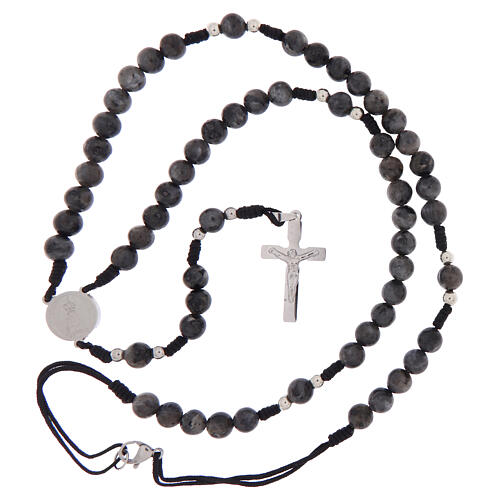 Our Lady of Fatima Rosary in Black Cord Labradorite 6mm 4