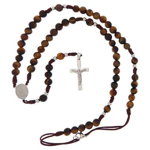 Brown cord rosary with tiger's eye beads of 0.24 in and Miraculous Medal 4
