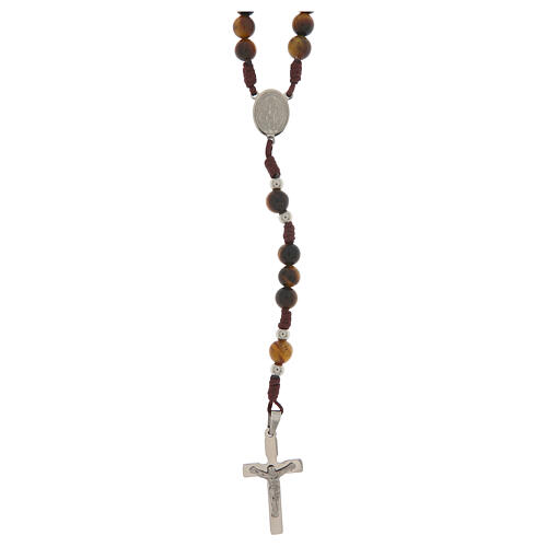 Rosario cuerda marrón ojo de tigre Virgen Milagrosa 6mm 1