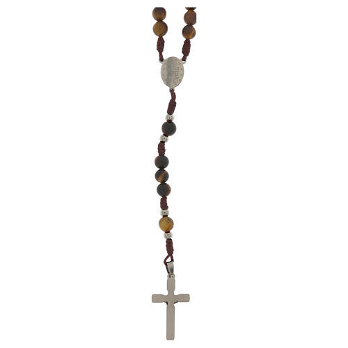 Rosario cuerda marrón ojo de tigre Virgen Milagrosa 6mm 2