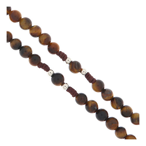 Rosario cuerda marrón ojo de tigre Virgen Milagrosa 6mm 3