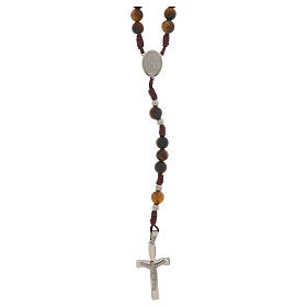 Rosario corda marrone occhio di tigre Madonna Miracolosa 6mm