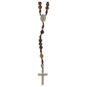 Rosario corda marrone occhio di tigre Madonna Miracolosa 6mm