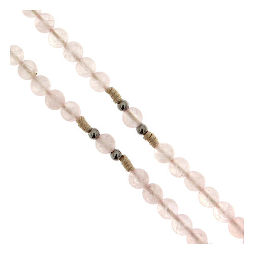 Rosario Madonna Miracolosa corda bianca quarzo rosa 6mm 3
