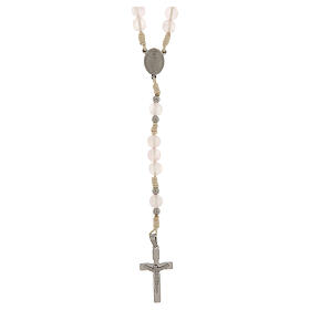 Miraculous Mary Rosary in White Cord Rose Quartz 6mm