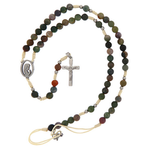 Terço Nossa Senhora em oração corda contas ágata indiana 6 mm 4