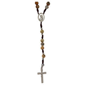 Rosenkranz aus brauner Schnur mit betendem Gottesmutter und Crazy Achat-Perlen 6 mm