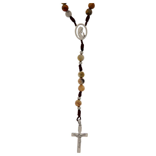 Rosenkranz aus brauner Schnur mit betendem Gottesmutter und Crazy Achat-Perlen 6 mm 1