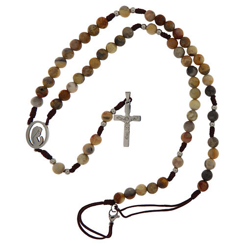 Rosario corda marrone Madonna in preghiera agata crazy 6mm 4
