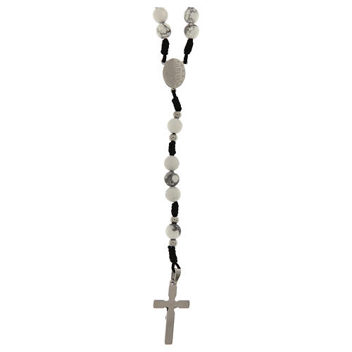 Rosario Virgen Milagrosa cuerda negra howlita blanca 6mm 2