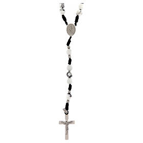 Rosario Madonna Miracolosa corda nera howlite bianca 6mm