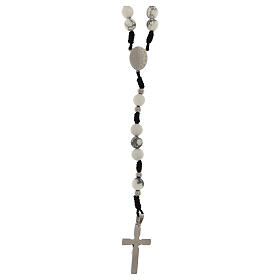 Rosario Madonna Miracolosa corda nera howlite bianca 6mm