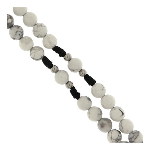 Rosario Madonna Miracolosa corda nera howlite bianca 6mm 3