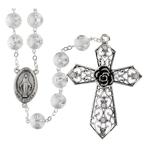 Our Lady of Graces headboard rosary with 0.55 in silver-plated brass beads 1