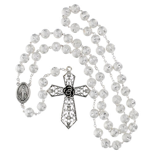 Our Lady of Graces headboard rosary with 0.55 in silver-plated brass beads 4