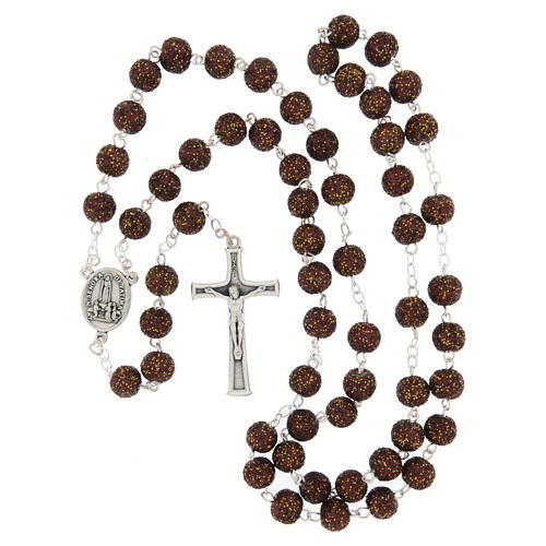 Rosario Virgen de Fátima granos con purpurina marrones y amarillos 8mm 4