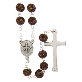 Rosario Madonna di Fatima grani glitter marroni e gialli 8mm