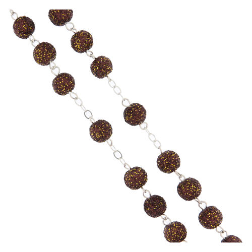 Rosario Madonna di Fatima grani glitter marroni e gialli 8mm 3