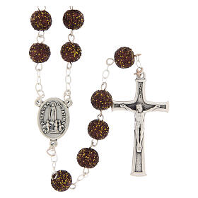 Our Lady of Fatima Rosary with Brown and Yellow Glitter Beads, 8mm