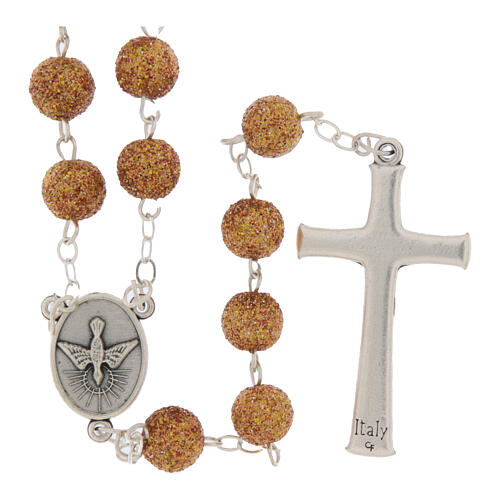 Gottesmutter-Rosenkranz aus Fatima mit gelb und rot glitzernden 8 mm Perlen 2