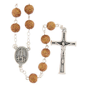 Our Lady of Fatima Rosary with Yellow and Red Glitter Beads, 8mm