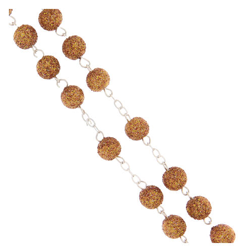 Our Lady of Fatima Rosary with Yellow and Red Glitter Beads, 8mm 3