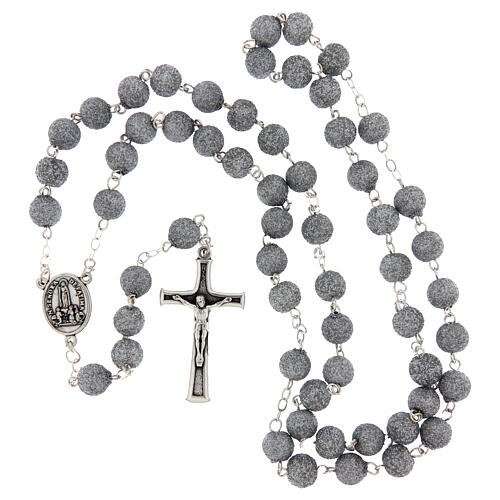 Rosario Madonna di Fatima grani glitter grigio perla 8mm 4