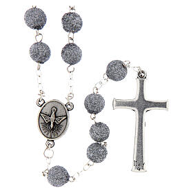 Lady of Fatima Rosary with Gray Pearl Glitter Beads, 8mm