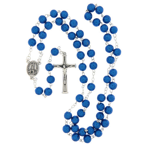 Gottesmutter von Fatima Rosenkranz mit elektrisch blauem Glitterperlen 8mm 4