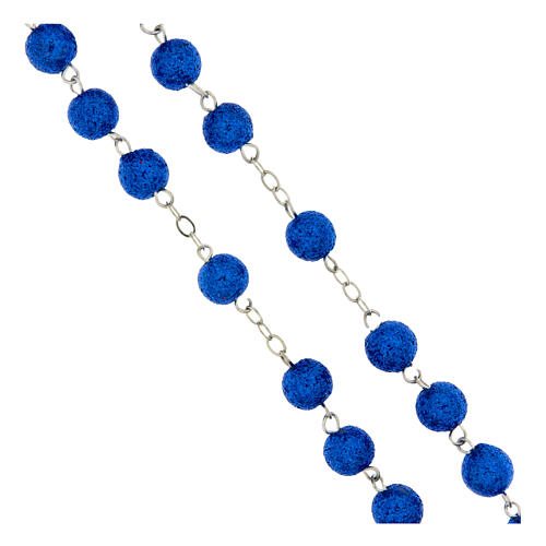 Terço Nossa Senhora de Fátima contas purpurina azul elétrico 8 mm 3