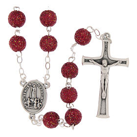 Rosario Madonna di Fatima grani glitter rossi 8mm