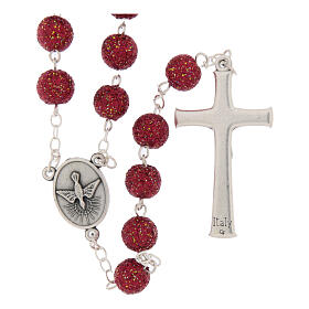 Rosario Madonna di Fatima grani glitter rossi 8mm
