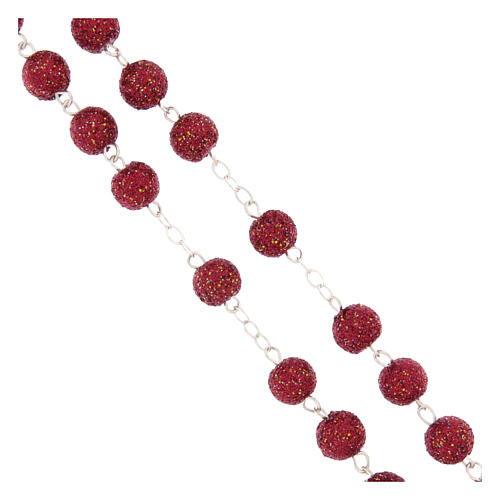 Rosario Madonna di Fatima grani glitter rossi 8mm 3