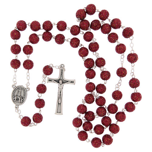 Rosario Madonna di Fatima grani glitter rossi 8mm 4
