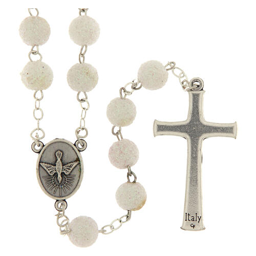 Chapelet Notre-Dame de Fatima perles blanches paillettes 8 mm 2
