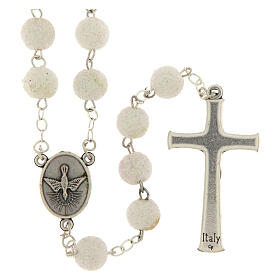 Rosario Madonna di Fatima grani glitter bianchi 8mm