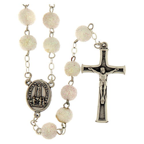 Rosario Madonna di Fatima grani glitter bianchi 8mm 1