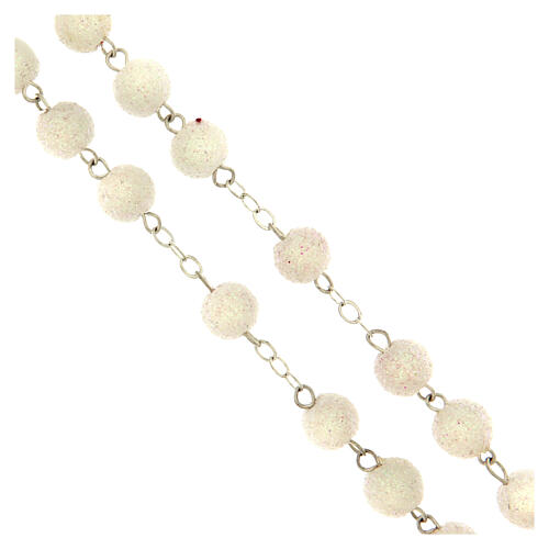 Rosario Madonna di Fatima grani glitter bianchi 8mm 3