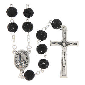 Rosario Madonna di Fatima grani glitter neri 8mm