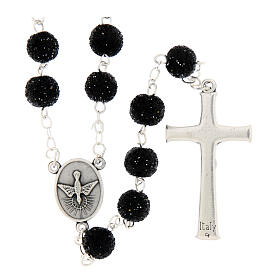 Rosario Madonna di Fatima grani glitter neri 8mm