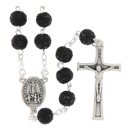 Rosario Madonna di Fatima grani glitter neri 8mm 1