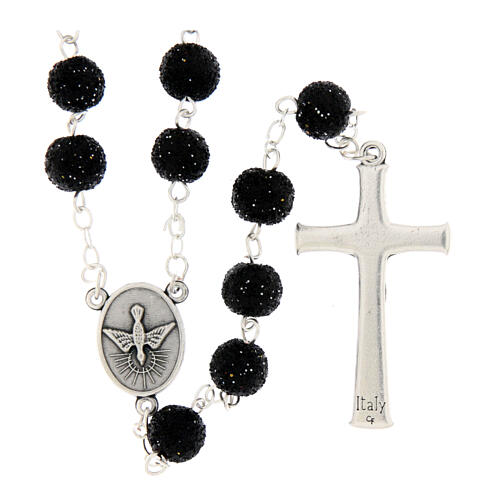 Rosario Madonna di Fatima grani glitter neri 8mm 2