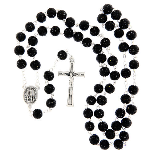 Rosario Madonna di Fatima grani glitter neri 8mm 4